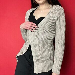 Knit styled grey / tan buttoned cardigan​​​​​​​​​​​​​